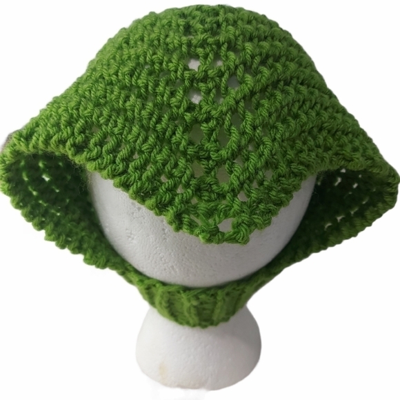 Hand Knit Moss Green Adult Cottagecore Bandana - Picture 4 of 5